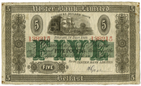 Ulster Bank Ltd, Five Pounds, 1 December 1929, 138215, handsigned by H. Gore (Pick 307). Good fine to very fine...
