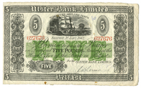 Ulster Bank Ltd, Five Pounds, 1 January 1942, 627676, signed by C.B. Larmour (Pick 316a). A few spots and a small...