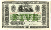 Ulster Bank Ltd, Five Pounds, 1 January 1943, 771376, signed by C.B. Larmour (Pick 316a). Good extremely fine to...