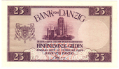 Bank von Danzig, Twenty Five Gulden, 10 February 1924, both sides, front in purple, St Marys Church at centre; back...