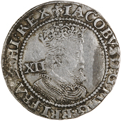 James I (1603-1625), Shilling, mm. lis, sixth bust, 6.06g/12h (N 2124; S 2668). Hairline scratch by mouth, nearly...
