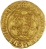 Edward III (1327-1377), Quarter-Noble, London, mm. cross potent, annulet before edward, curule x both sides,...