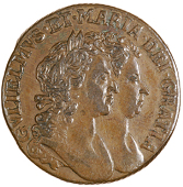William and Mary (1689-1694), Halfpenny, 1694 (S 6597; DF 497); William III, Halfpenny, 1696 (S 6598; DF 498) [2]....