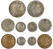 Canada, George V, Specimen set, 1911, comprising 50, 25, 10, 5 and 1 Cent (KM. SS16) [5]. Cent lacquered as issued,...