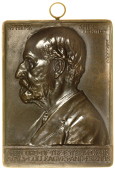 Richard Phené Spiers, 1905, a bronze plaque by E. Lanteri, bearded bust right, rev. distant view of the Acropolis...