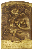 Germany, Erste Internationale Kunstausstellung, Dresden, 1897, a gilt cliché plaque, unsigned, naked female...