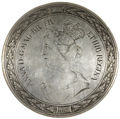 Anne, 1709, an engraved silver medal, unsigned, crowned draped bust left within wreath border, date below, rev. arms...