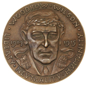 Amerikas Neutrales Handeln [American Neutrality], 1915, cast bronze, wreathed facing bust of President Woodrow...