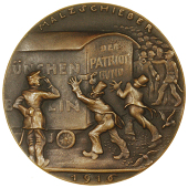 Malzschieber [The Malt Racketeers], 1916, cast bronze, racketeers moving a truckload of contraband, rev. lady being...