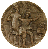 Ränkeschmiede bei der Arbeit [German U-Boats in America], 1916, cast bronze, three standing figures, American flag...