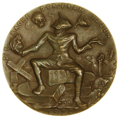 Der Totengräber [The Grave Digger], 1920, cast bronze, grave-digger holding shovel and skull, rev. grave-digger...