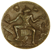 Der Totengräber [The Grave Digger], 1920, cast bronze, grave-digger holding shovel and skull, rev. grave-digger...
