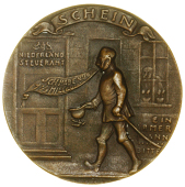 Kartenkönig [King of Cards], 1921, cast bronze, Kaiser, helmet in hand, walking left in front of the Netherlands...