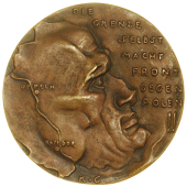 Oberschlesiens Abstimmung [Plebiscite in Upper Silesia], 1921, cast bronze, map superimposed on head right, rev....