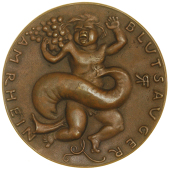 Blutsauger am Rhein [Bloodsucker on the Rhine], 1923, cast bronze, baby boy having blood sucked out of him, rev....