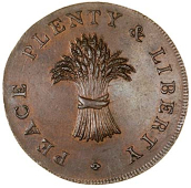 Cambridge, Spence’s mule Halfpenny, wheatsheaf, rev. Bishop Blaize and woolpack, edge plain, 10.21g/6h (DH 22)....