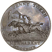 Newmarket, Wyon’s Penny, 1799, two racehorses passing winning post, rev. legend, craven meeting, etc, edge plain,...