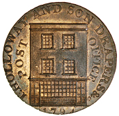 Bridgwater, J. Holloway & Son, Halfpenny, 1794, 9.81g/6h (DH 86d); Bristol, Hawkins Bird, Halfpenny, 1793, 9.62g/6h...