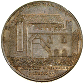 Ipswich, James Conder, Penny, 1797, view of the Town Hall, rev. from the same die as previous, edge i promise to pay...