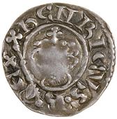 Wilton, Rodbert, rodbert · on · wil (l over n), double half moon c and es, dies 8/6, 1.23g/6h (SCBI 171). Centres...