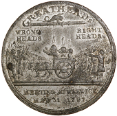 Warwick, The Greatheed Petition to Dimiss the King’s Ministers, 1797, a white metal medal, unsigned, three men in...