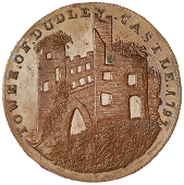 Dudley, Edward Davies, Skidmore’s Penny, 1797, view of the ruined tower of Dudley Castle, rev. from the same die...