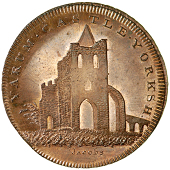 Yarm, Skidmore’s Globe series, Penny, remains of Yarm Castle, rev. globe, edge lettered, 18.23g/11h (DH Middlesex...