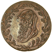 Trysclwyn, Parys Mine Co, Westwood’s Pattern Penny, druid’s head encircled by wreath, rev. pm co cypher, edge +...