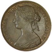 Victoria (1837-1901), 1861, dies Dd, lc wyon on truncation, wreath of 15 leaves, lock of hair trifurcate, rev. lcw...