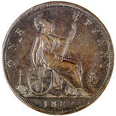 Victoria (1837-1901), 1882, dies Pr, similar, r and i of britt not joined, rev. similar, but shield with flat...