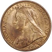 Victoria (1837-1901), 1895, dies Vv, trident 2mm from p of penny, 9.24g/12h (Gouby A; F 139 [dies 1+A; Sale, lot...