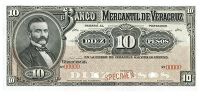 El Banco Mercantil de Veracruz, Ten Pesos, 00000, stamped specimen and with two punch-holes (Pick S439s)....