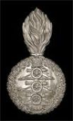 Irish Militia Artillery Grenade Plume Holder, a most rare example in silver plate, the ball with applied mounts...