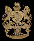 Clare Artillery Militia, a most rare officer’s copper gilt helmet plate c1889-1900, QVC Royal Arms with cannon and...