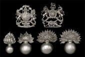 Volunteer Artillery Forage Cap Badges, four white metal fused grenade badges worn c1859-1901; two very rare Scottish...