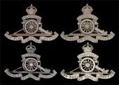Volunteer Artillery, four very fine cap badges c1902-08, all standard RA pattern but with top scroll...