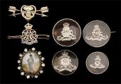 Royal Artillery Sweetheart Brooches, a fine 9ct gold example featuring crossed arrows and a heart plus the RA badge,...