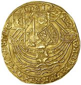 Edward IV (First reign, 1461-1470), Ryal, mm. sun on rev. only, trefoil stops, lis before dns and after ib, 7.67g/4h...