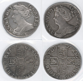 Anne (1702-1714), Sixpences (2), 1708e, 1711 large lis (ESC 1592, 1596a; S 3619-20) [2]. Very fine, but first with...