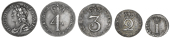 George II (1727-1760), Maundy set, 1746, Threepence with 6 over 3, Twopence with 6 over 5 (ESC 2410; S 3716) [4]....