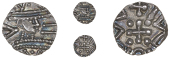 Early Anglo-Saxon Period, Continental series D, type 2c, Sceatta, crude radiate head right, blundered runes in...