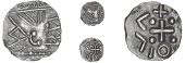 Early Anglo-Saxon Period, Continental series D, type 2c, Sceatta, crude radiate head left, blundered runes in front,...
