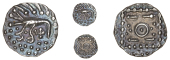 Early Anglo-Saxon Period, Continental series E, Sceatta, porcupine-like figure to right, pellets in field, rev....