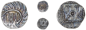Early Anglo-Saxon Period, Continental series E, Sceatta, Kloster Barthe variety, debased porcupine-like figure to...