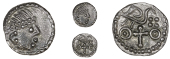 Early Anglo-Saxon Period, Secondary series J, Sceatta, type 85, diademed head right, rev. outline bird on cross...