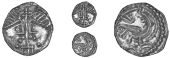 Early Anglo-Saxon Period, Secondary series J, Sceatta, type 72, two heads vis-à-vis, cross between, rev. bird...