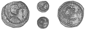 Early Anglo-Saxon Period, Secondary series K, Sceatta, type 33, diademed head right, cross in front, rev. head of...