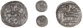 Early Anglo-Saxon Period, Secondary series QIII, Sceatta, quadruped left with triple tail, pellets in field, rev....
