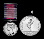 A rare Military General Service pair to Lieutenant-Colonel Frederick English, Royal Engineers, who was awarded the...