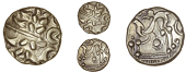 Early Uninscribed issues, Stater, British I [North East Coast type], degraded head of Apollo right, rev. disjointed...